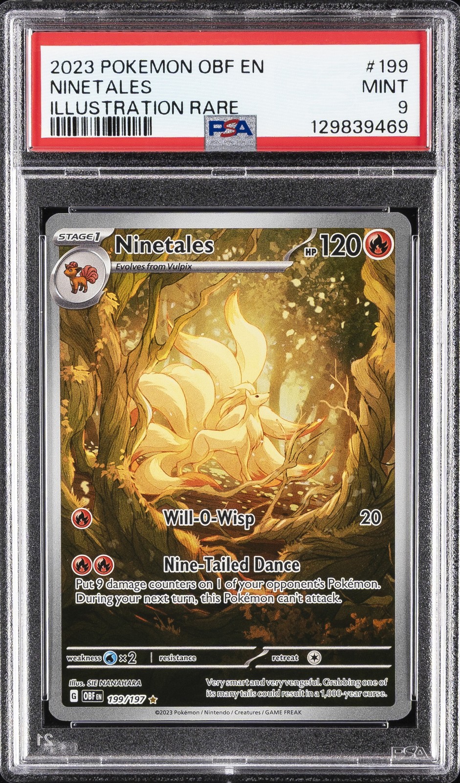 2023 POKEMON OBF EN-OBSIDIAN FLAMES ILLUSTRATION RARE #199 NINETALES PSA 9