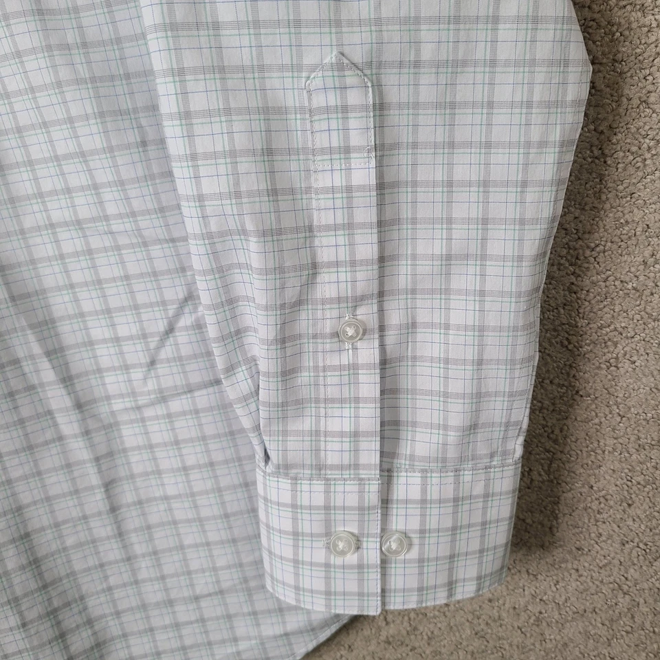 Van Heusen Shirt Mens XL 34/35 White Gray Green Plaid Stretch Button Down - Image 3 of 4