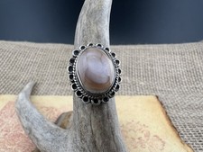 Vintage Sterling Silver Pink Agate Ring Size 5 Southwestern Scallop