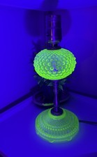 Vintage UV reflective Vaseline Hobnail Glass Lamp Uranium Glass 11&rdquo;