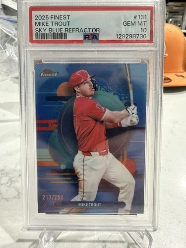 2025 Topps Finest Uncommon Mike Trout #131 Sky Blue Refractor /250 PSA 10 Pop 1