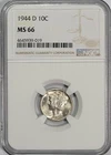 1944-D 10c Uncirculated Mercury Silver Dime NGC MS-66 Luster