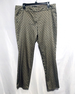 Ann Taylor Womens 12 Ankle Pants Black Gold Zipper Hook & Bar Cotton Blend