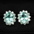 925 Sterling Silver White Gold Halo Earrings Velvety Sea Blue Aquamarine 4.45Ct