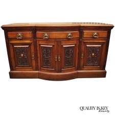 Antique French Renaissance Art Nouveau Mahogany Bowed Front Buffet Sideboard