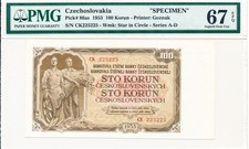 Bankovka Statni Banky Ceskoslovenske Czechoslovakia 100Korun 1953 Spec PMG 67EPQ