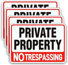 4 Pack Large No Trespassing Signs Private Property, 8X12 Inch Rust Free Aluminum