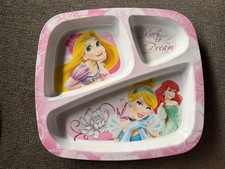 DYSNEY PRINCESS 3 SECTION TODDLER PLATE Ariel Rapunzel Cinderella