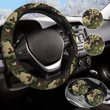 Camouflage Green Protective Steering Wheel Cover Universal Fit 15 In37-38 Cm