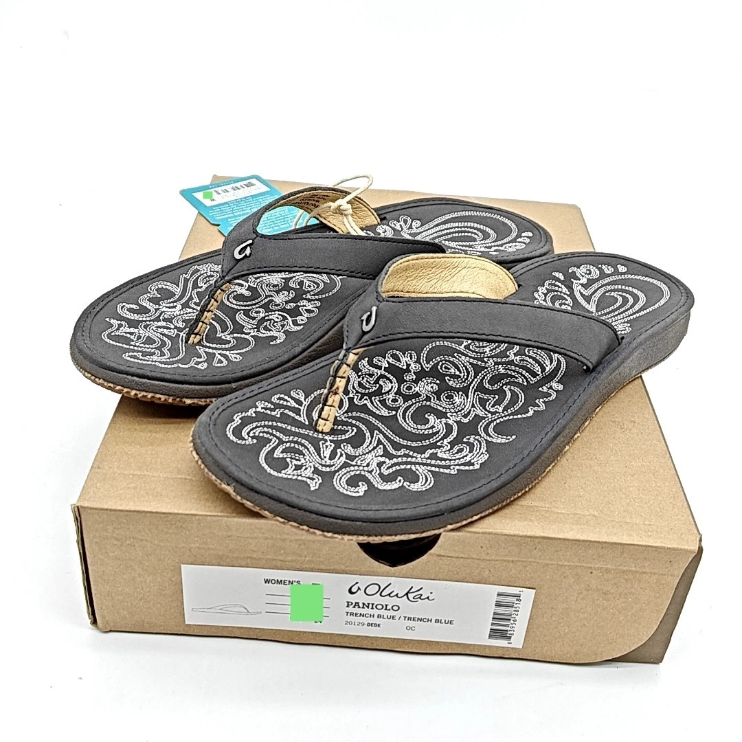 OluKai Paniolo Leather Beach Sandals Flip-Flops black beach travel SZ 5/6
Opens in a new window or t