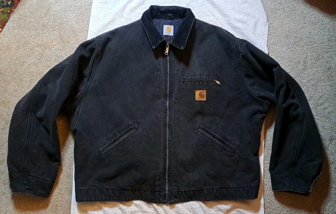 RARE Vintage Carhartt J43 ONX Black Detroit Jacket Size 2XL Blanket Lined USA