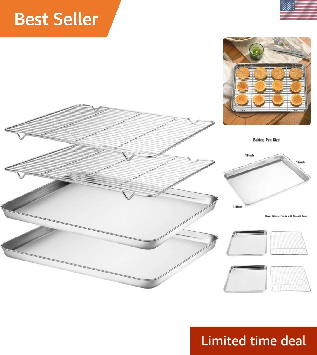 Baking Sheet & Rack Set [2 Sheets + 2 Racks], Stainless Steel Cookie Pan with...
Opens in a new wind