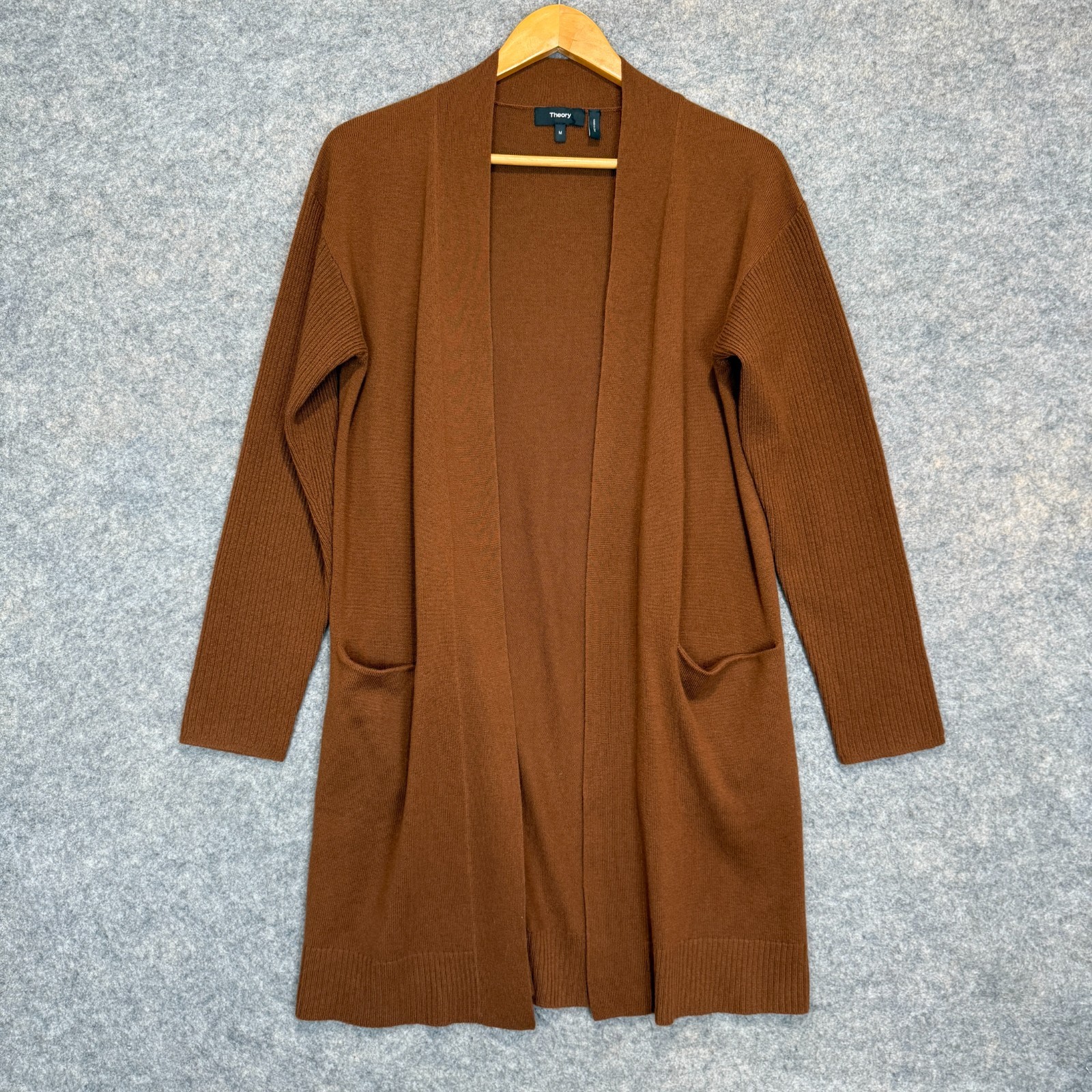 Theory Wool Cashmere Blend Open Front Cardigan Sweater Womens Medium Long Knit
