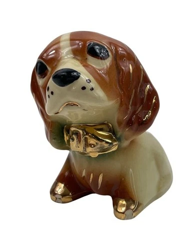 Vintage Shawnee Pottery Queenie The Beagle Dog Planter With Gold Accents