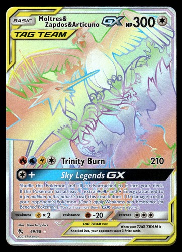 Moltres & Zapdos & Articuno GX 69/68 SM Hidden Fates Secret Rare Pokemon Card NM