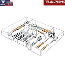 Clear Acrylic Expandable Kitchen Drawer Organizer Tray for Flatware and Utensils