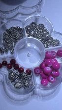 Bead Storage Case Assorted Jewelry Beads – Silver, Pink, Red - Supply Organizer