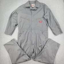 Vtg Dickies Mechanic Work Coveralls Mens Large Regular Gray Zip Pockets