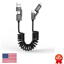 USB Coiled Charging Cable 9FT 4 in 1 USB C 60W Fast Charge Adapter for Car