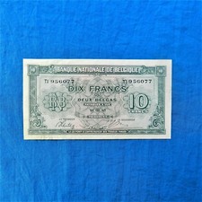 1943 Belgium 10 Francs Banknote *P-122*         *XF*