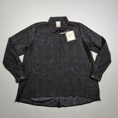 Xacus Donna Damen Shirt schwarz 14 UK Langarm Stretch Henley Bluse Top