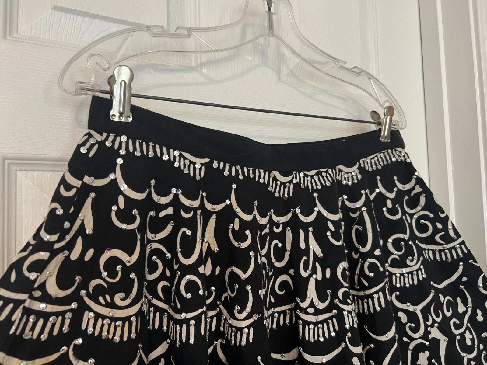 OFF WHITE Gonna abito WILLIE SMITH bianco nero cotone impreziosito stile ampio taglia 10