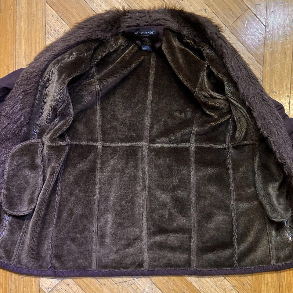 Vtg 90s Y2K Penny Lane Faux Fur Suede Shearling Embroidered Coat Pockets M L - Image 4 of 4