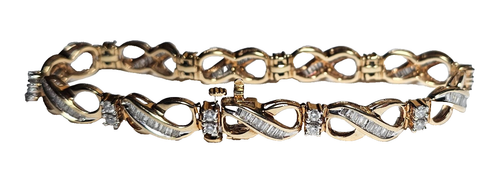 ESTATE 10K YELLOW GOLD DIAMOND INFINITY BRACELET-417-7 1/8"-14g-FREE USA SHIP