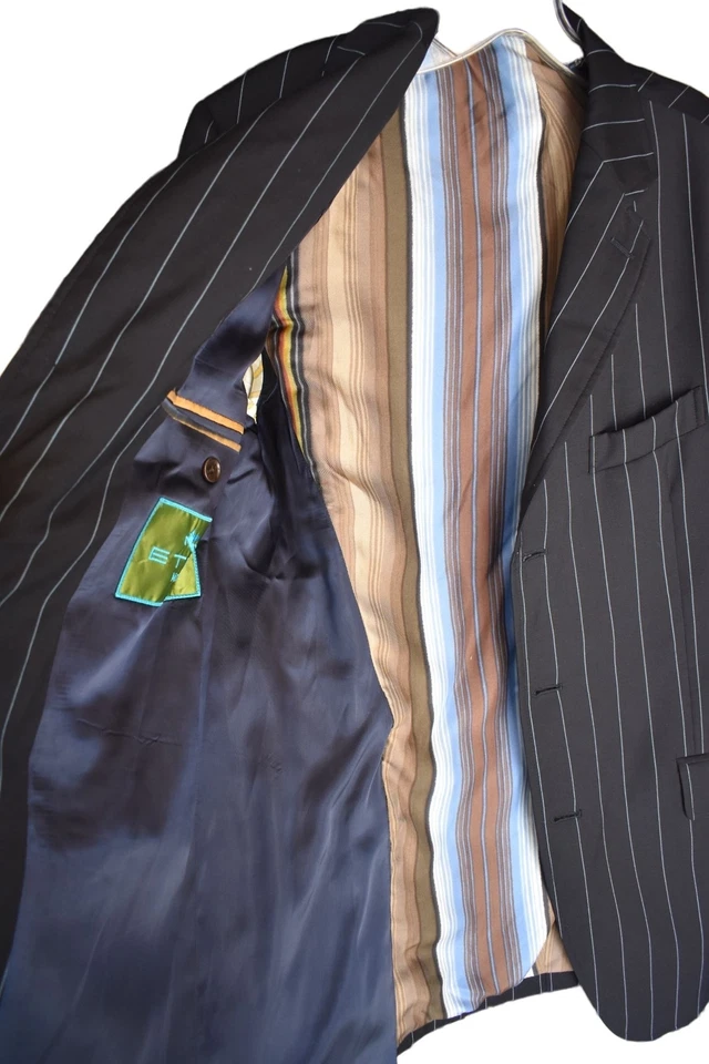 Blazer vintage años 80 para hombre Etro Milano azul lana 3 botones con rayas azul bebé  Foto 3 de 4