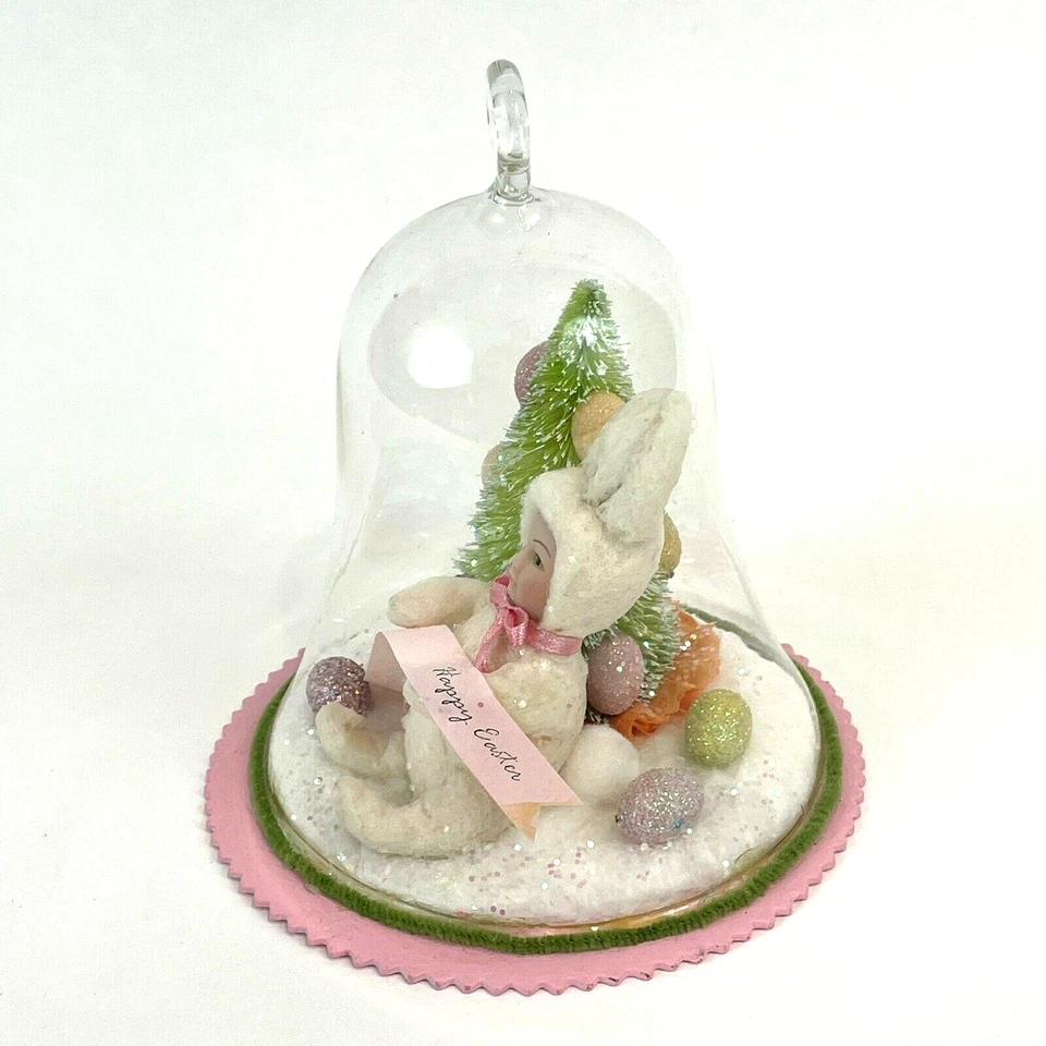 Snowbaby Bunny Rabbit Diorama Vidrio Cloche Huevos Árbol Brillo Papel 5.5"  Foto 3 de 4
