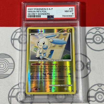 PSA 8 Minun #32 Reverse Foil 2007 Pokemon D&P Secret Wonders Card