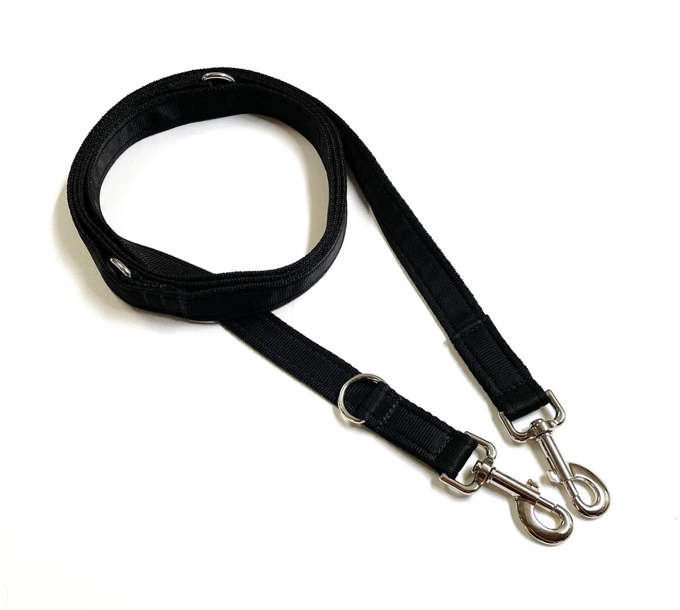 Police Style Dog Training Lead Double Ended 8ft Leash Adjustable 25mm Black Red - Image 2 of 4