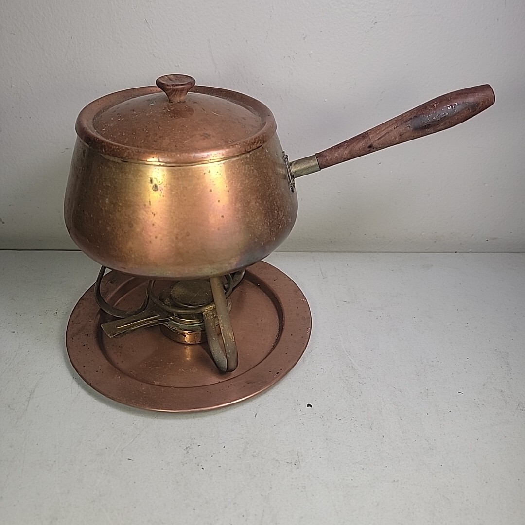 VINTAGE TAGUS COPPER POT W/ STAND & BASE SAUCE FONDUE BURNER VINTAGE TAGUS COPPER POT W/ STAND & BASE SAUCE FONDUE BURNER