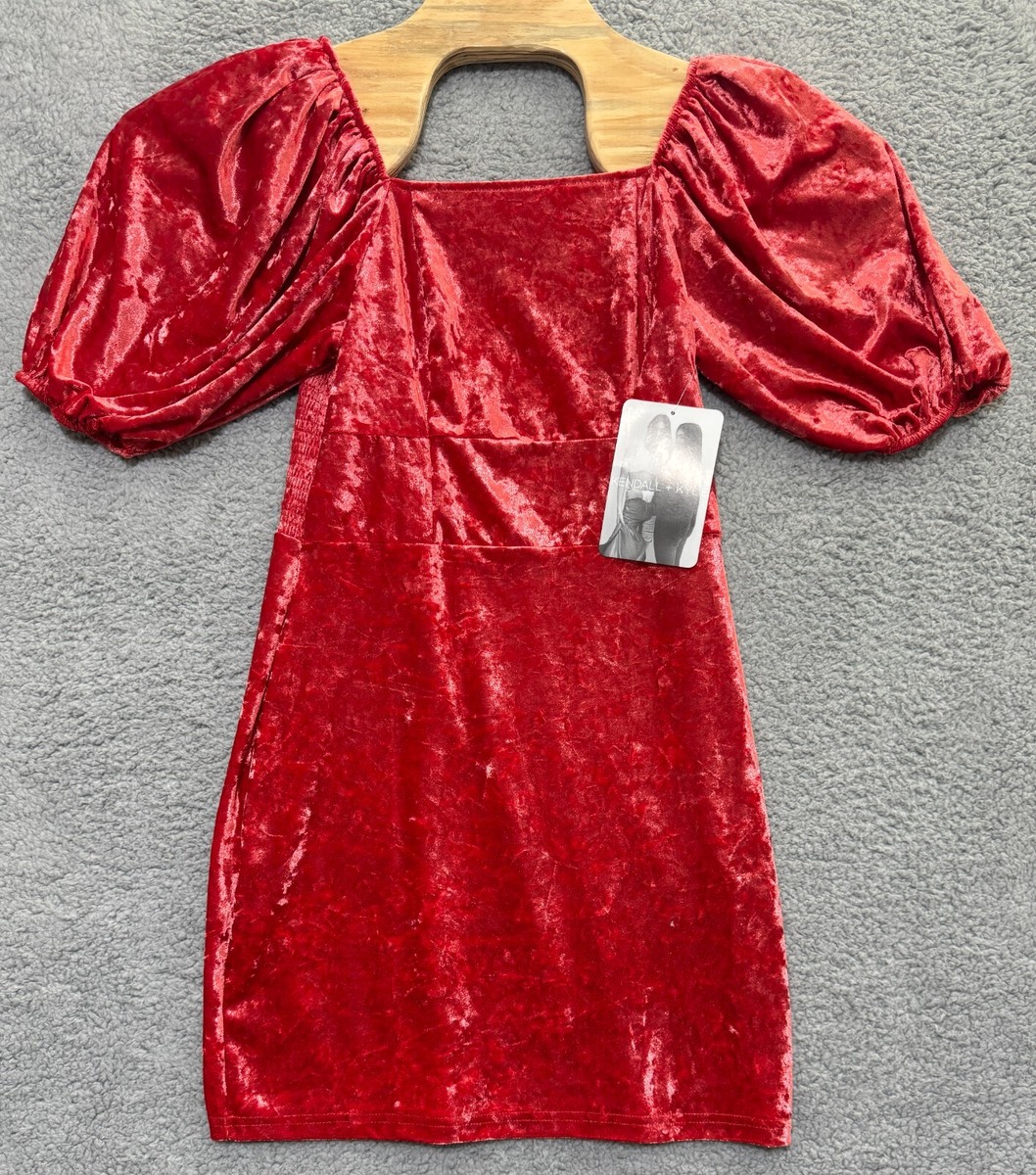 NEW Kendall & Kylie Puff Sleeve Velvet Dress Artisanal Red KK7024 Size  Large | eBay