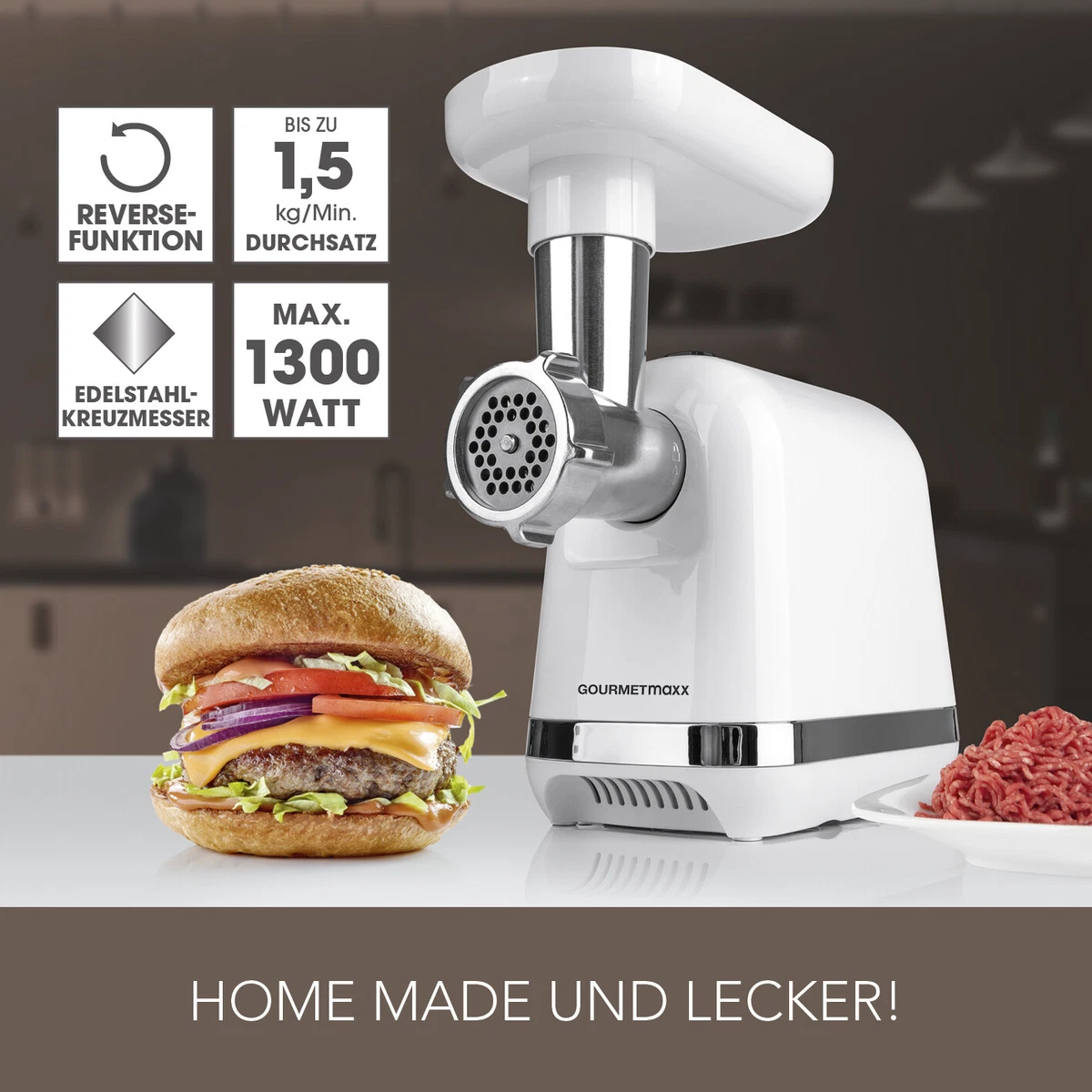 GOURMETmaxx Fleischwolf elektrisch Würstfüller Zerkleinerer 