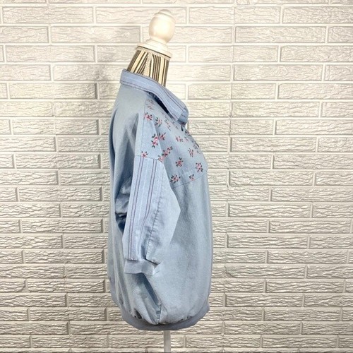 Vintage Blue Floral Collared Shirt Size Large Cottagecore - Picture 4 of 6