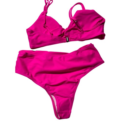 Hot Pink Bikini Set Twist Front High Waist Swimsuit L Bathing Suit Swim Summer - Picture 6 of 7