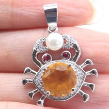 Buy 2 get 1 free SheCrown Golden Citrine Pearl CZ Scorpio Women Silver Pendant