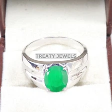 Emerald Oval Cut Gemstone With 925 Sterling Silver Ring For Men's #B63