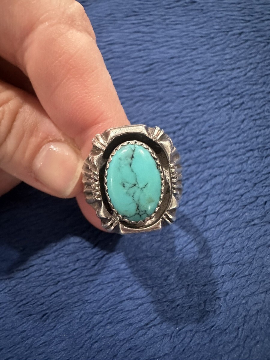 Vtg Sterling Silver 925 Circle JW Jack Whittaker Oval Turquoise