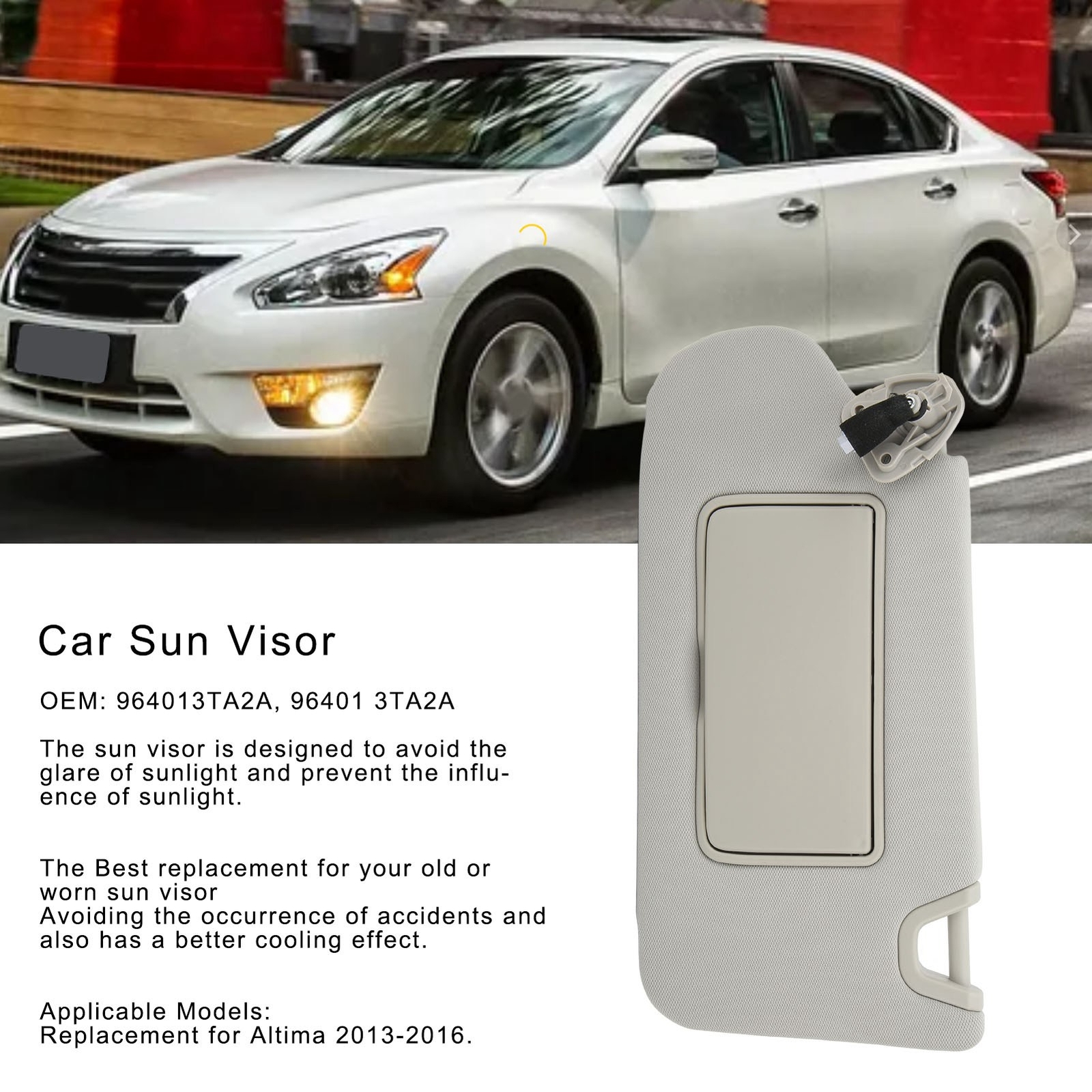 Sun Visor Replacement Left Driver Side Sun Visor With Lamp For 2013-2018 Nissan Altima - Gray, Part 96401-3TA2A 2013 Nissan Altima Mirror - Foto 12