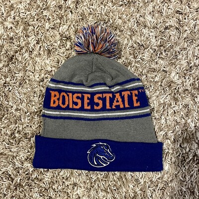 Bridgestone Golf Boise State Broncos Grey Blue Cuff Beanie Acrylic Pom Winter