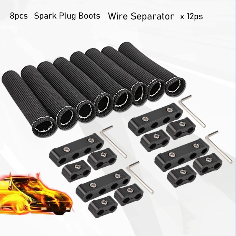 Black Spark Plug Heat Shield Protector Engine Spark Plug Wire Separator 24PCS