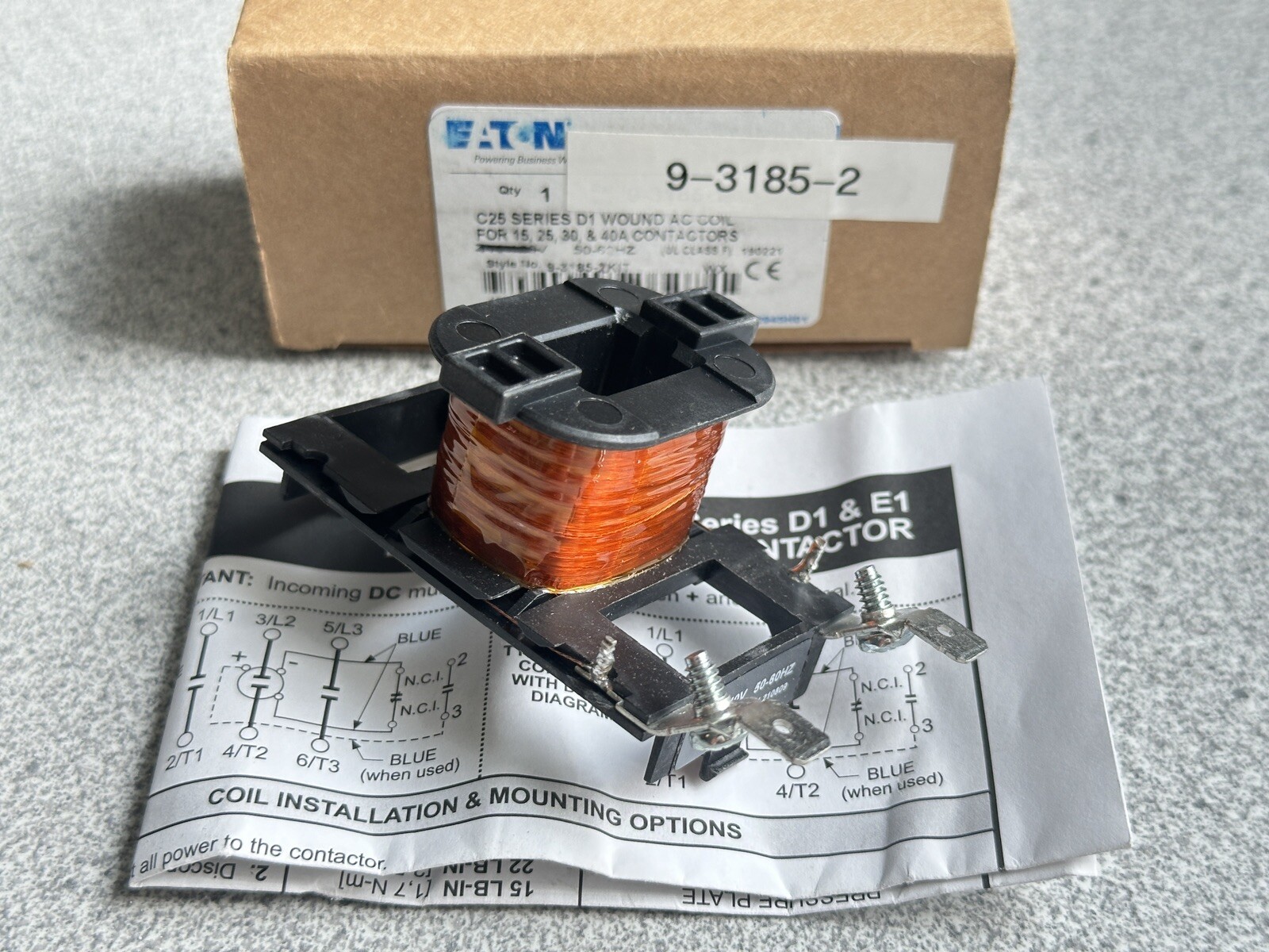 NEW EATON 9-3185-2 COIL 208-240V 50/60Hz C25 D1 Wound for 15 25 30 40A Contactor
