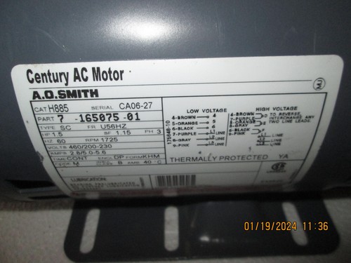 H885L AO Smith 1,5 CV 460/200-230 V 1725 GIRI/M Mtr OEM H885 NOS - Foto 2 di 7
