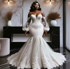 Customized Backless Sweetheart Long Puffy Sleeves Lace Wedding Dresses Bridal