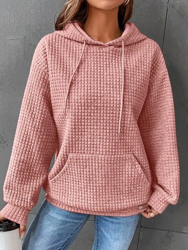 Langärmliges Damen-Sweatshirt Mit Kapuze Waffel-Oberteil Kordelzug- < - Bild 16 von 31