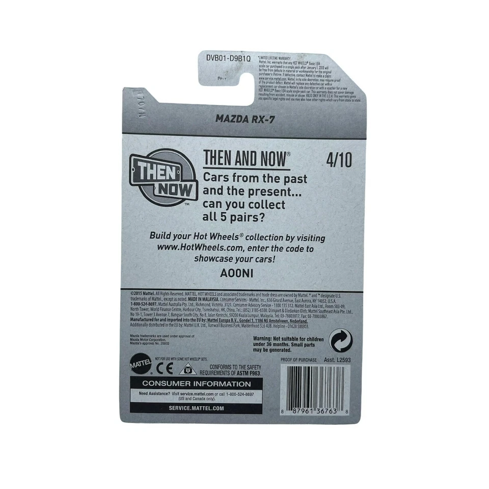 Coche deportivo Hot Wheels Mazda RX-7 azul diecast escala 1/64 entonces y ahora 4/10 2015 Foto 4 de 4