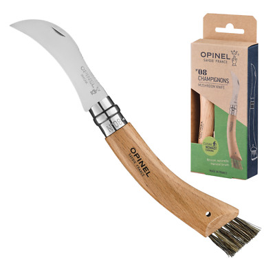 Opinel Pilzmesser No 08 Buchenholzgriff mit Pinsel/Bürste aus natürlicher Seide