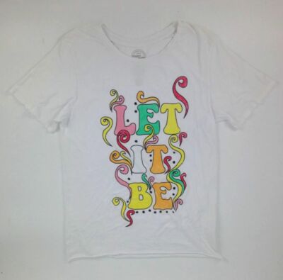 $79 Project Karma Women's White Short-Sleeve Crew-Neck Let It Be T-Shirt Size M